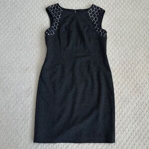 Ann Taylor Polka Dot/Lace Sleeveless Sheath Dress Black/White Size 6P Office